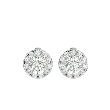 1.06 Ct Gold Double Halo Diamond Stud Earrings - Round Brilliant Cut