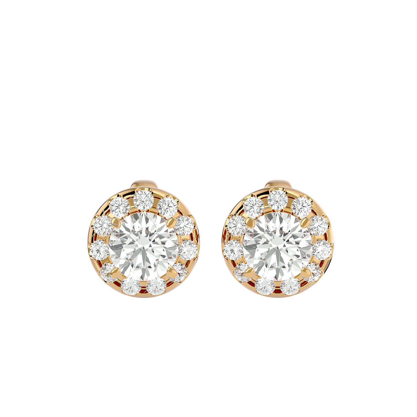 1.06 Ct Gold Double Halo Diamond Stud Earrings - Round Brilliant Cut