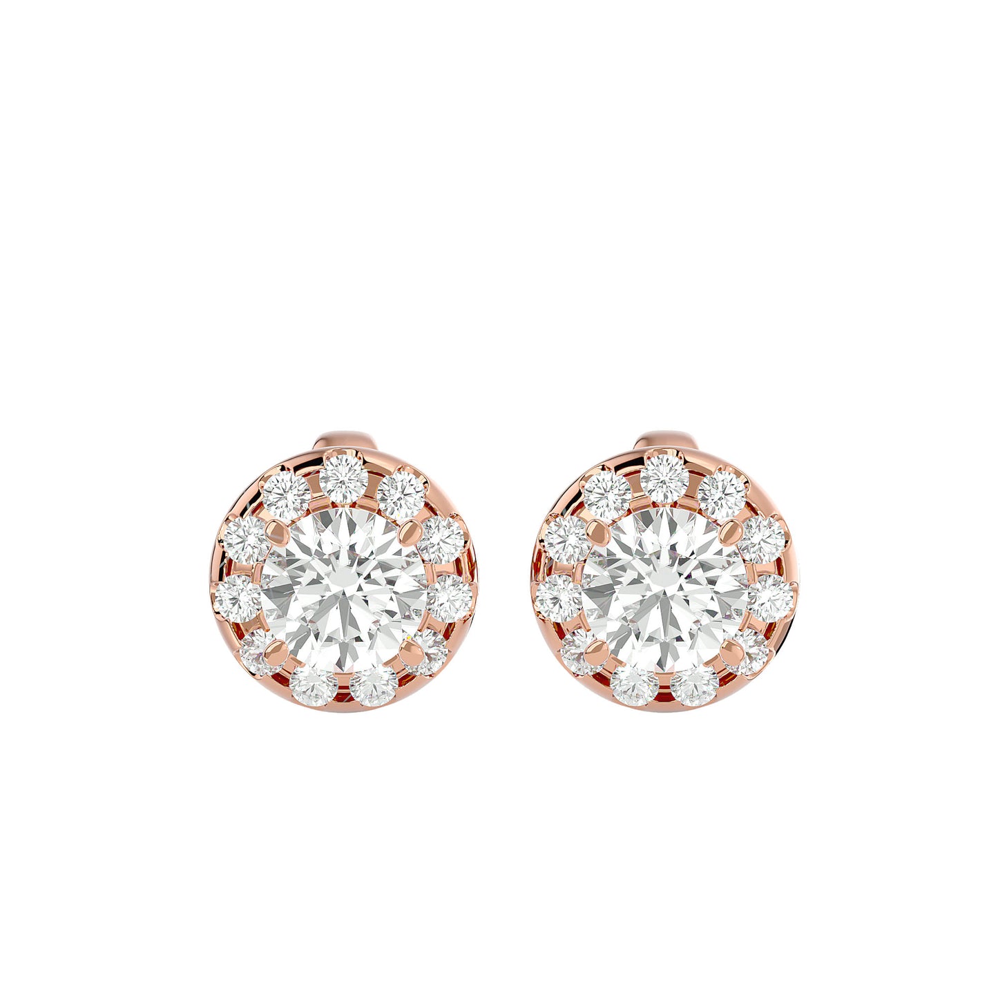1.06 Ct Gold Double Halo Diamond Stud Earrings - Round Brilliant Cut