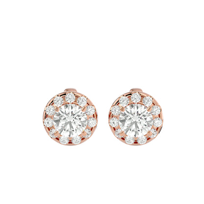 1.06 Ct Gold Double Halo Diamond Stud Earrings - Round Brilliant Cut