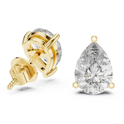 3.5ctw Pear Cut Diamond Solitaire Stud Earrings - Yellow Gold
