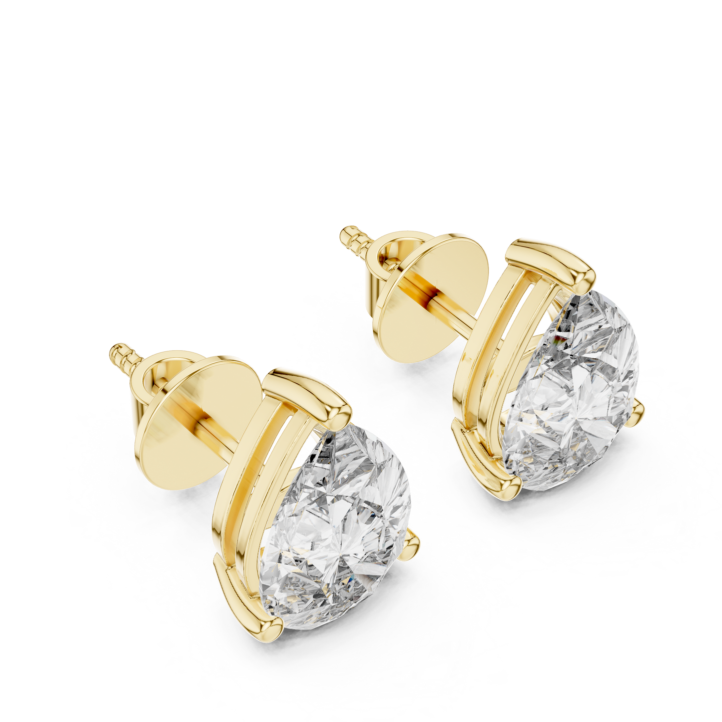 3.5ctw Pear Cut Diamond Solitaire Stud Earrings - Yellow Gold