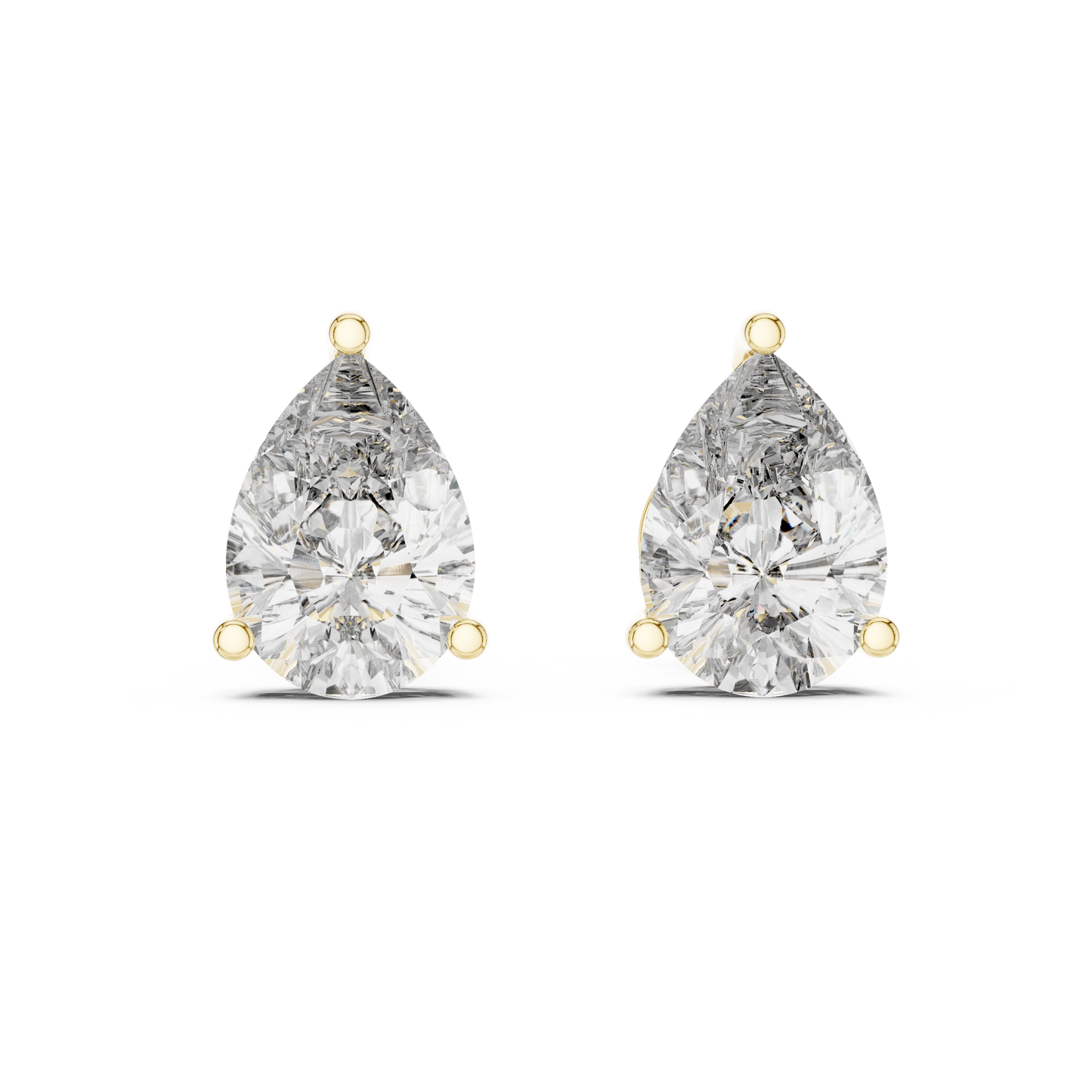 3.5ctw Pear Cut Diamond Solitaire Stud Earrings - Yellow Gold