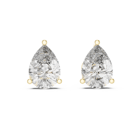 3.5 Carat Pear Cut Diamond Solitaire Stud Earrings - Yellow Gold