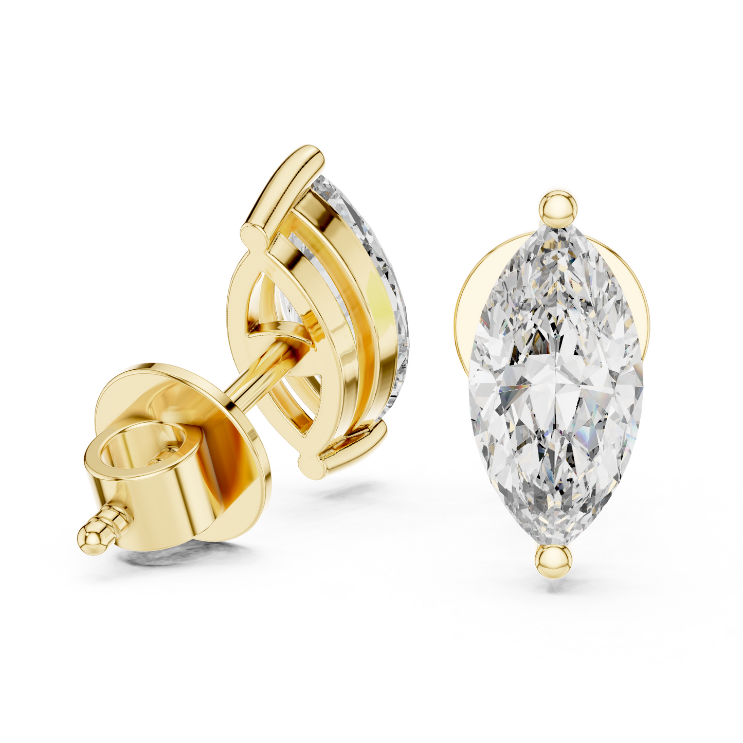 1.5ctw Marquise Cut Diamond Solitaire Stud Earrings - Yellow Gold