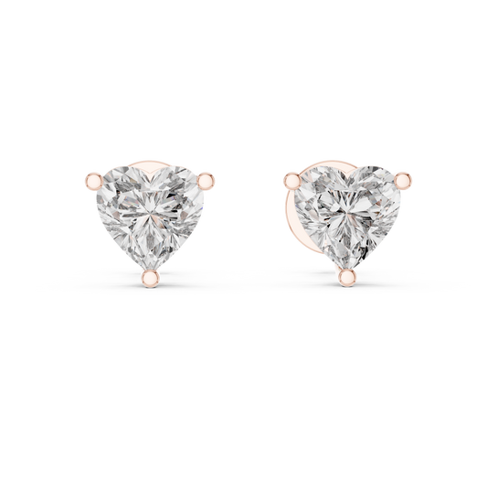 1.5 Carat Heart Cut Diamond Solitaire Stud Earrings - Solid Gold