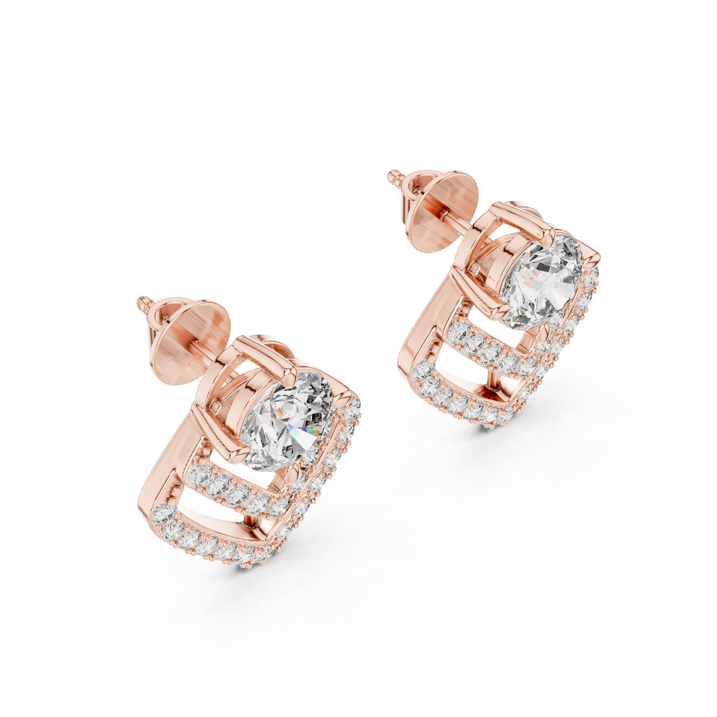 3.41ctw Round Diamond Geometric Chevron Stud Earrings - Yellow Gold