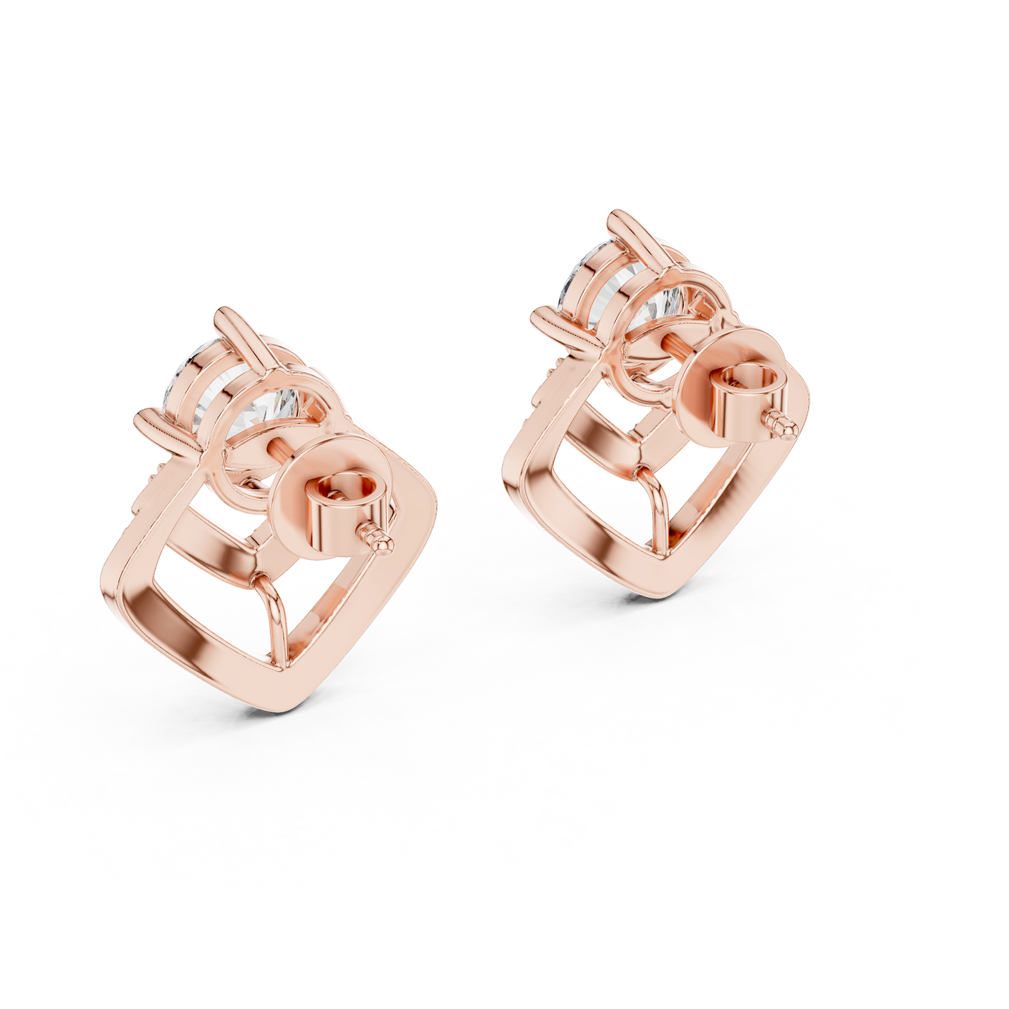 3.41ctw Round Diamond Geometric Chevron Stud Earrings - Yellow Gold