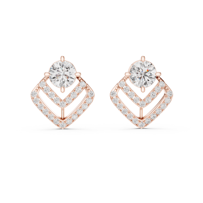 3.41ctw Round Diamond Geometric Chevron Stud Earrings - Yellow Gold
