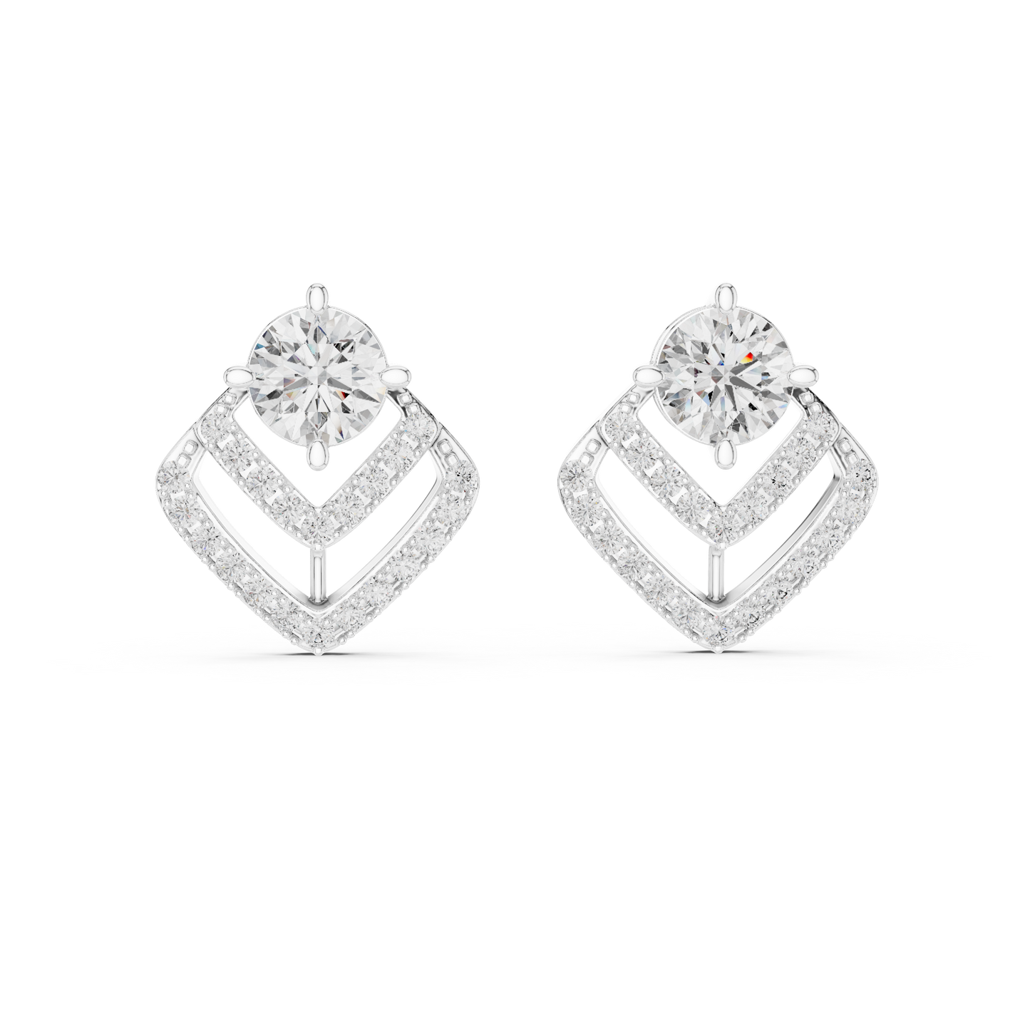 3.41ctw Round Diamond Geometric Chevron Stud Earrings - Yellow Gold