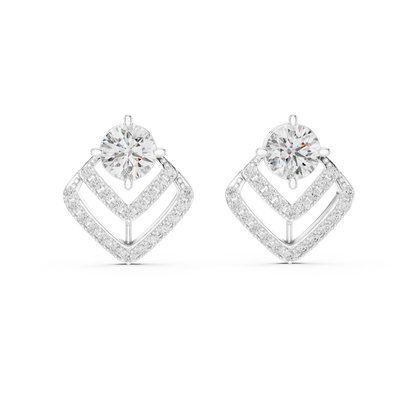 3.41ctw Round Diamond Geometric Chevron Stud Earrings - Yellow Gold