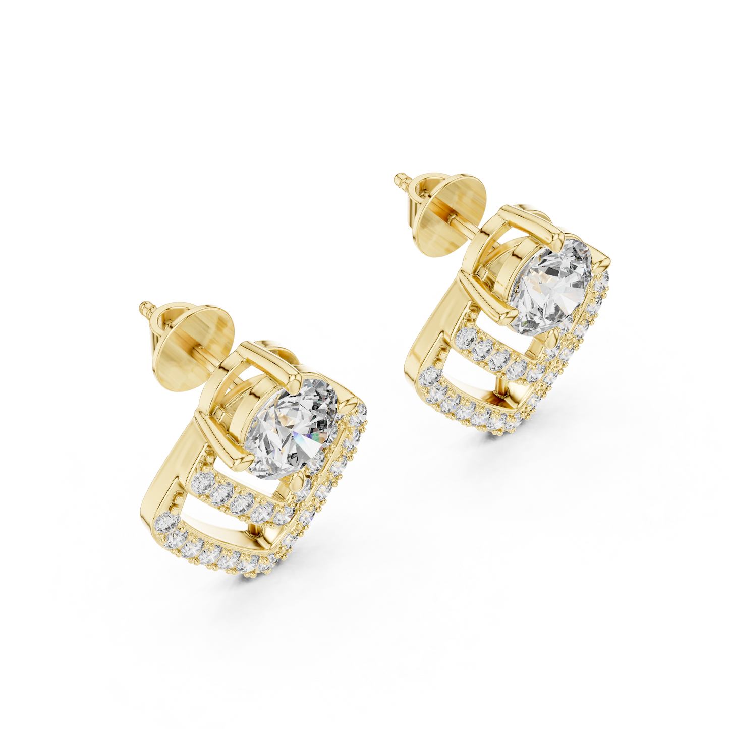 3.41ctw Round Diamond Geometric Chevron Stud Earrings - Yellow Gold
