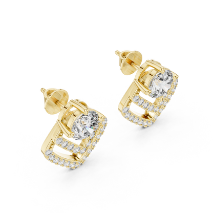 3.41ctw Round Diamond Geometric Chevron Stud Earrings - Yellow Gold