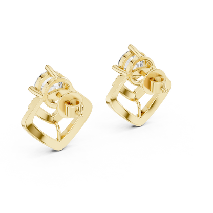 3.41ctw Round Diamond Geometric Chevron Stud Earrings - Yellow Gold