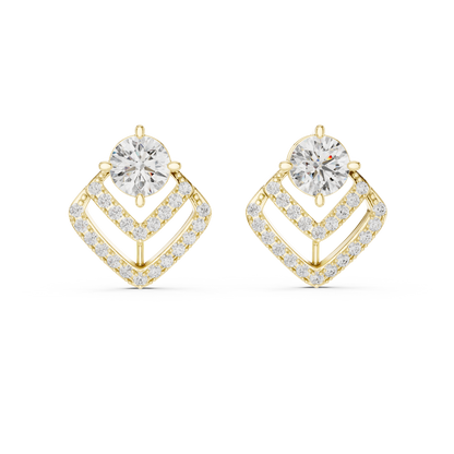 3.41ctw Round Diamond Geometric Chevron Stud Earrings - Yellow Gold