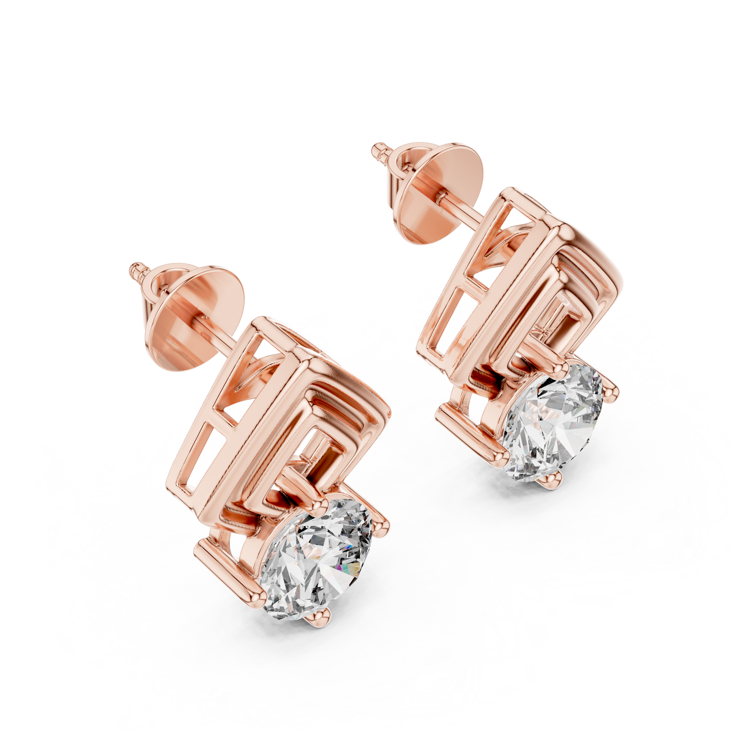 2.5ctw Round Diamond Geometric Chevron Stud Earrings - Yellow Gold