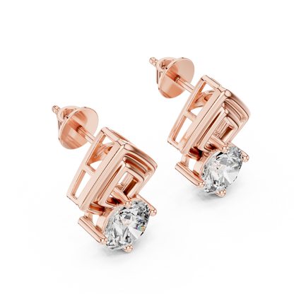2.5ctw Round Diamond Geometric Chevron Stud Earrings - Yellow Gold