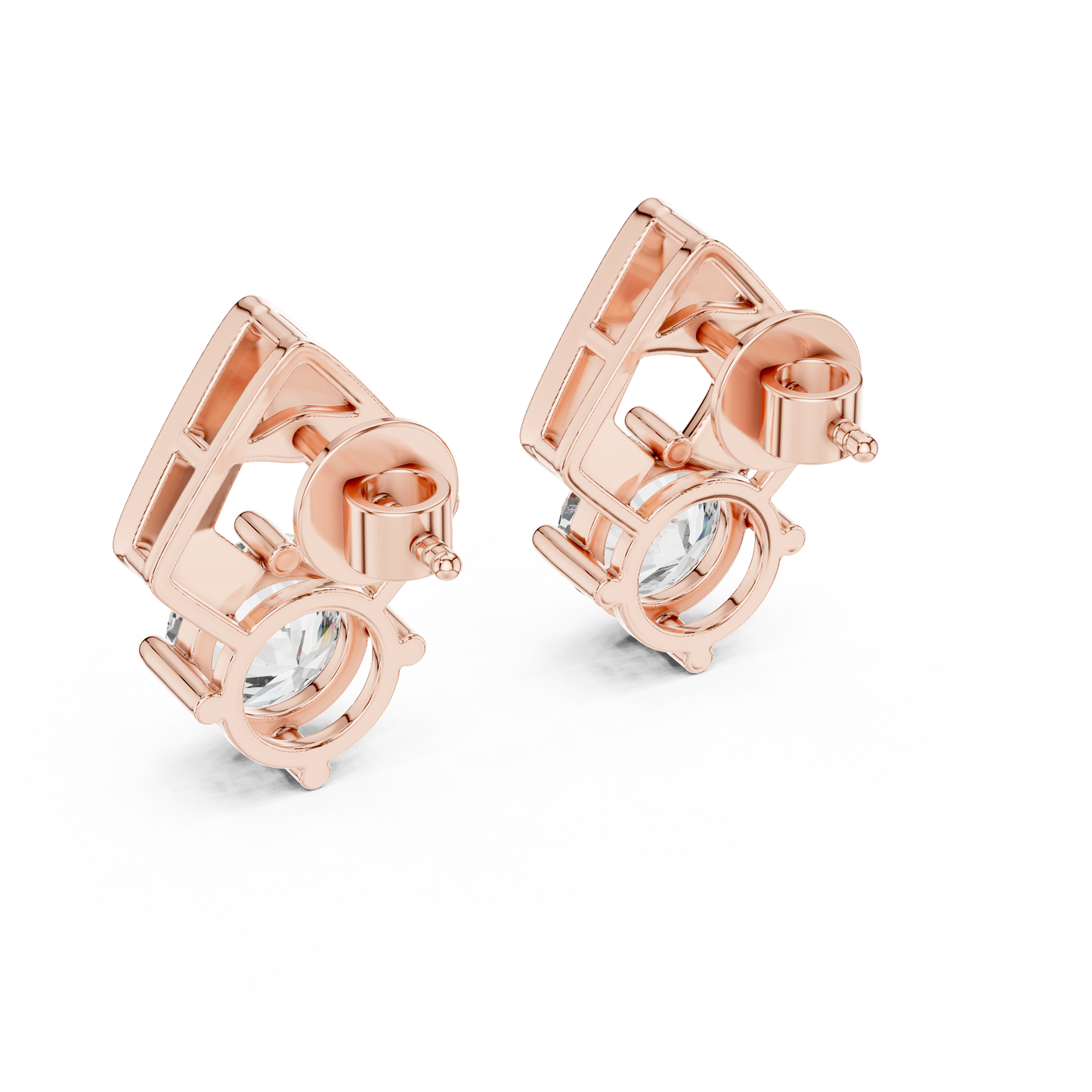 2.5ctw Round Diamond Geometric Chevron Stud Earrings - Yellow Gold