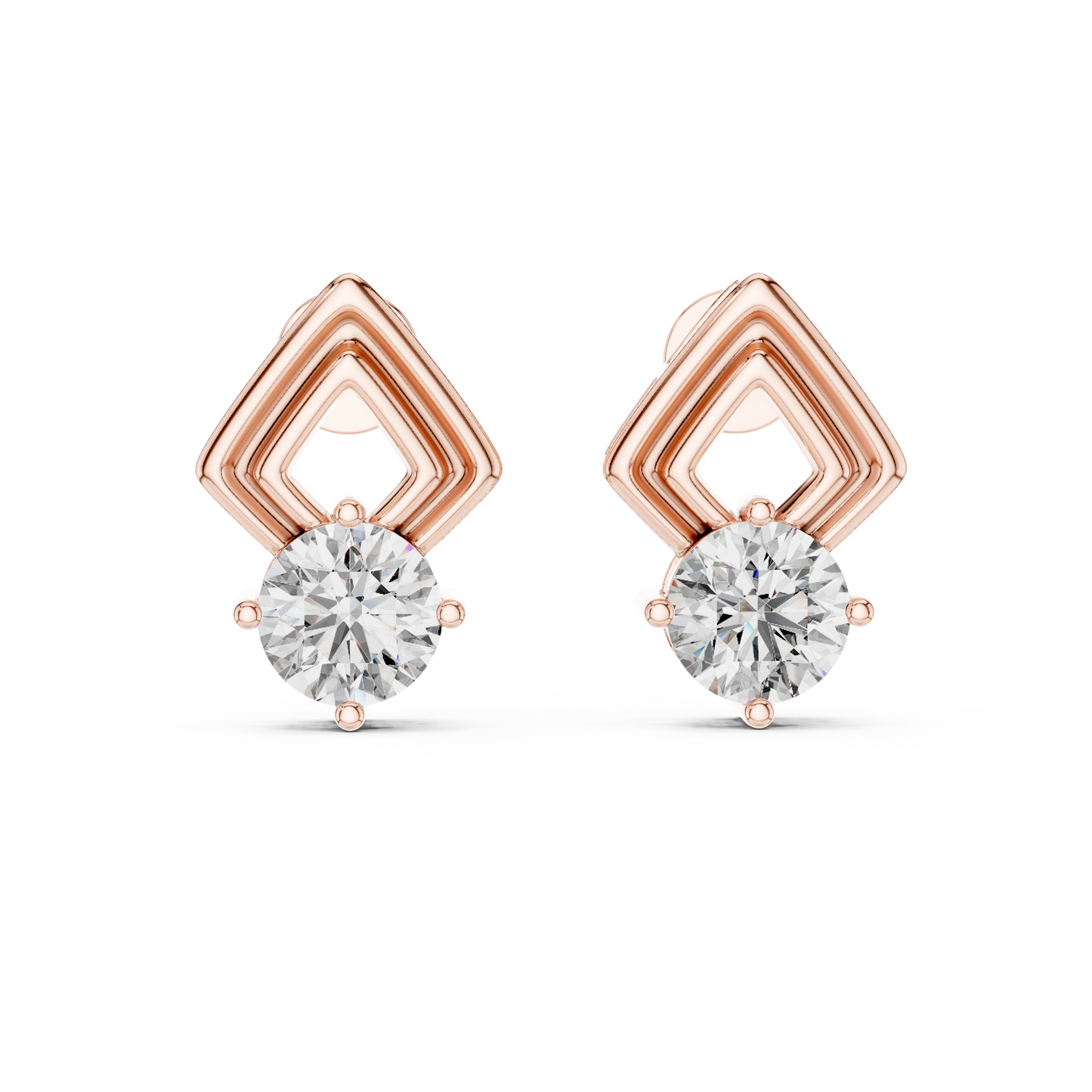 2.5ctw Round Diamond Geometric Chevron Stud Earrings - Yellow Gold