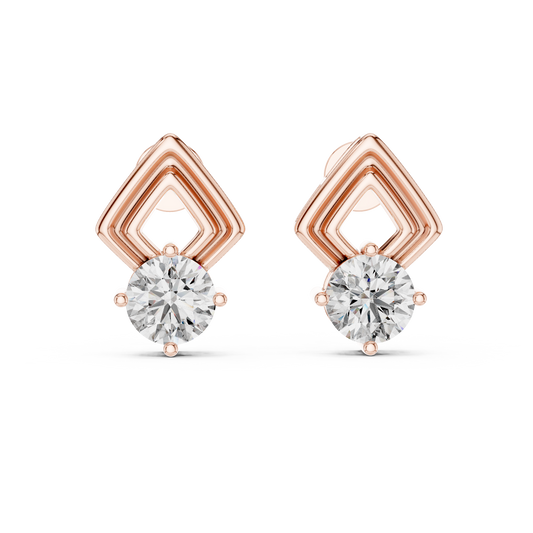 2.5 Carat Round Diamond Geometric Chevron Stud Earrings - Yellow Gold