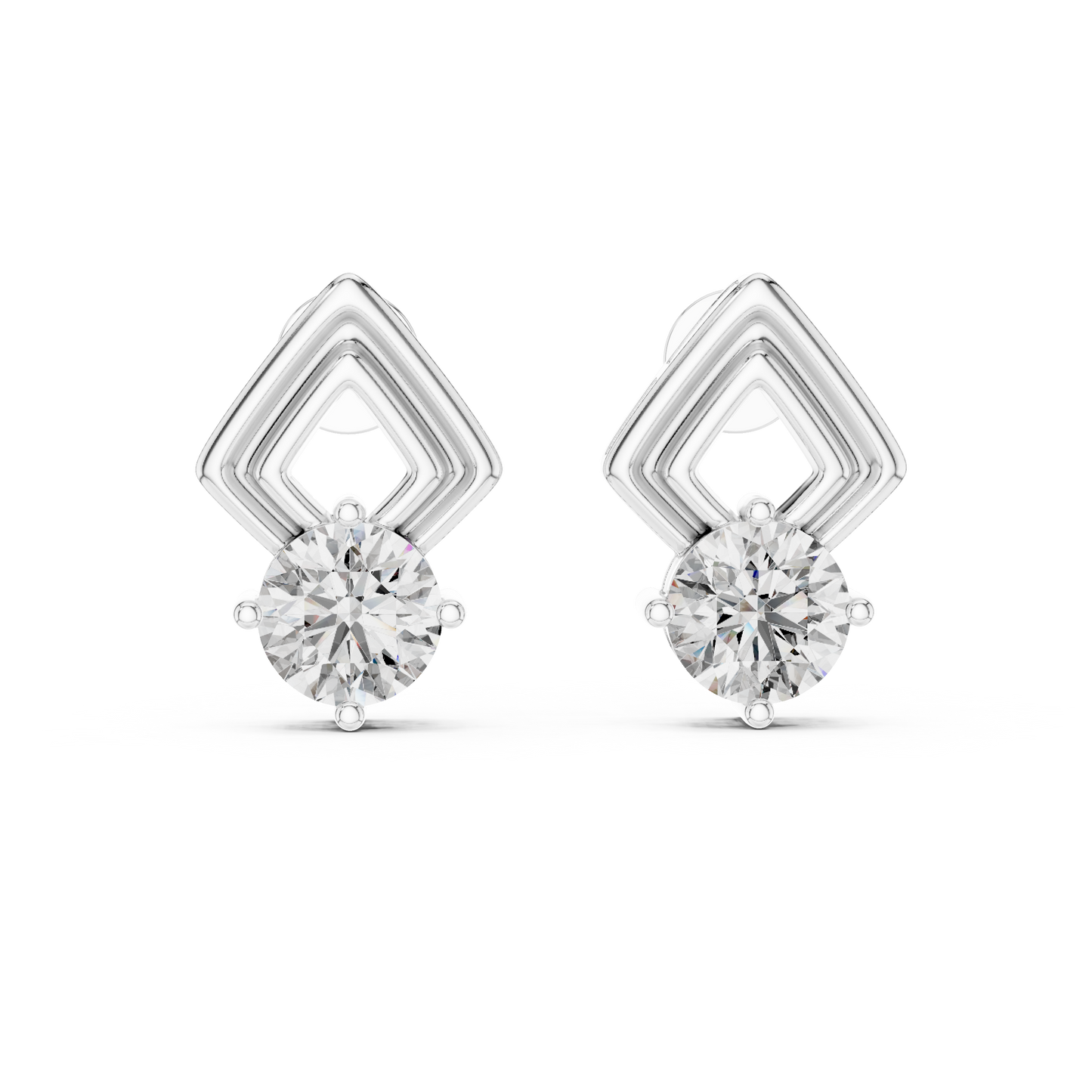 2.5ctw Round Diamond Geometric Chevron Stud Earrings - Yellow Gold