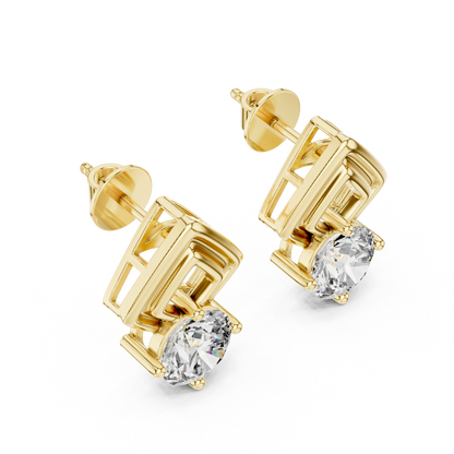 2.5ctw Round Diamond Geometric Chevron Stud Earrings - Yellow Gold