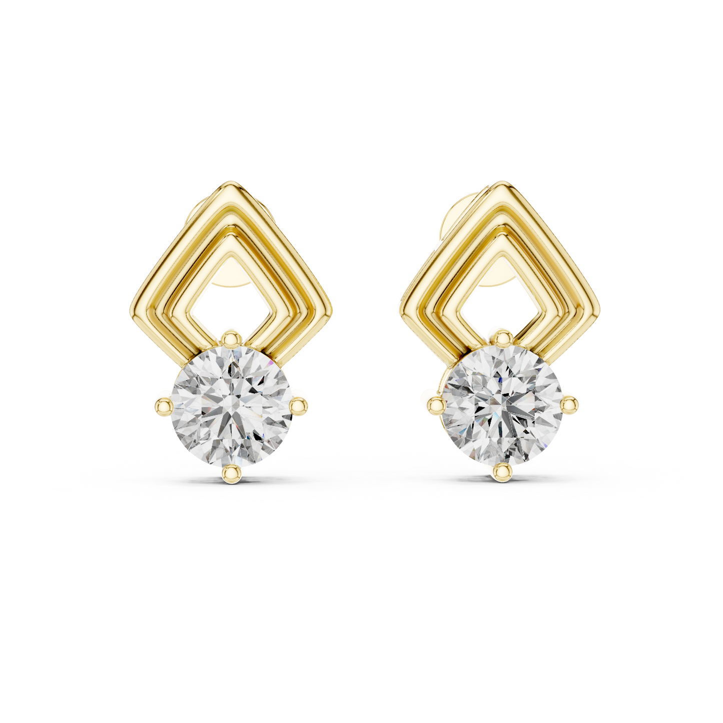 2.5ctw Round Diamond Geometric Chevron Stud Earrings - Yellow Gold