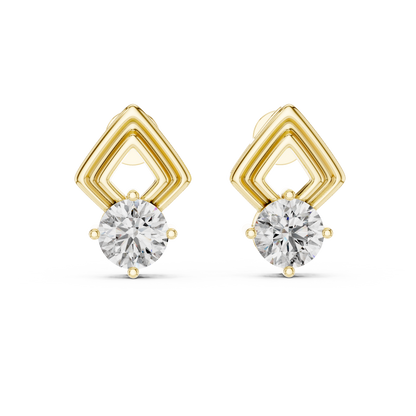 2.5ctw Round Diamond Geometric Chevron Stud Earrings - Yellow Gold