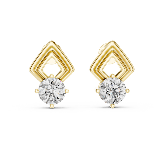 2.5 Carat Round Diamond Geometric Chevron Stud Earrings - Yellow Gold