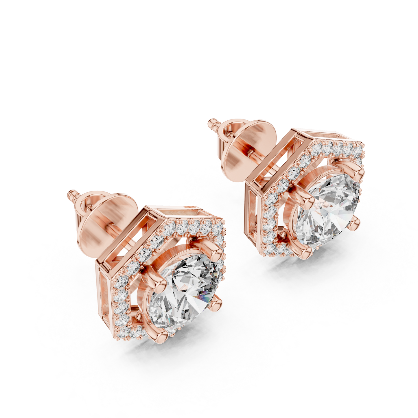 2.98ctw Round Diamond Hexagon Halo Stud Earrings - Yellow Gold