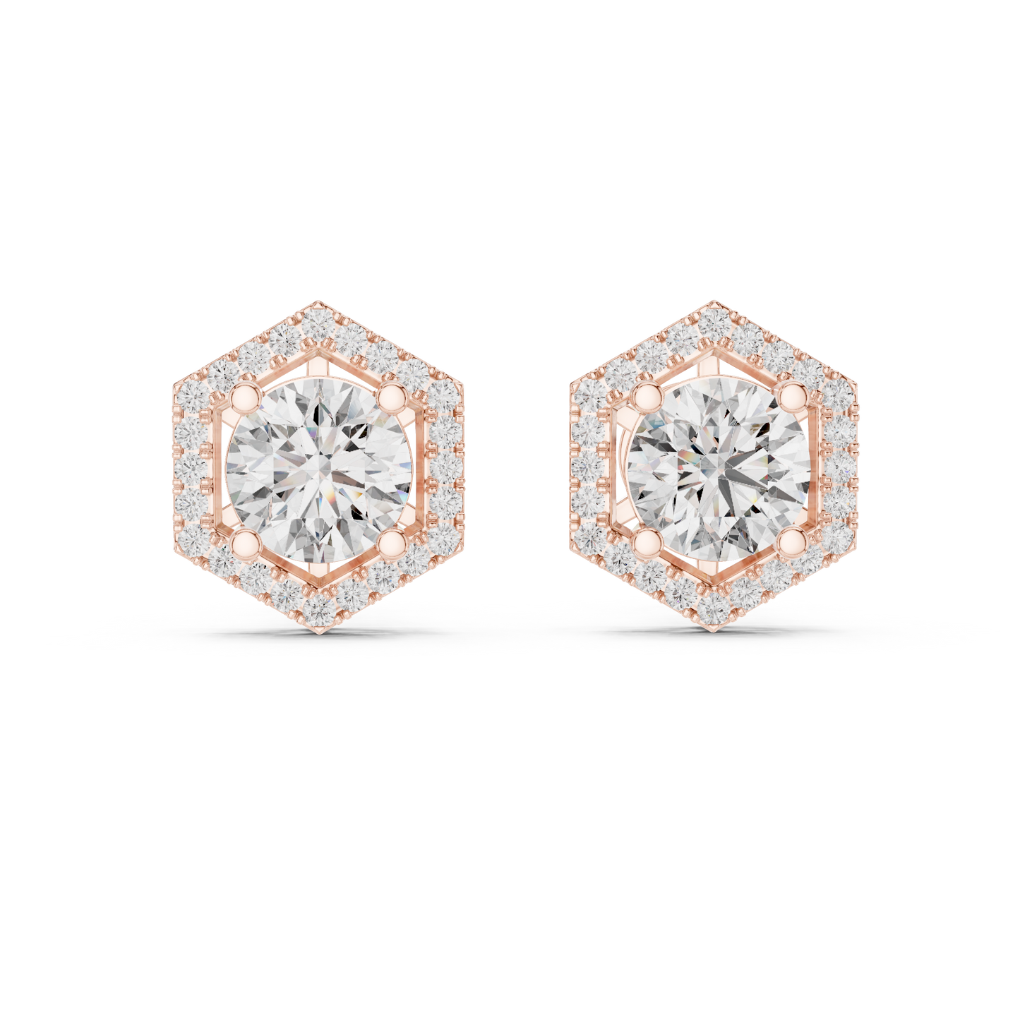 2.98ctw Round Diamond Hexagon Halo Stud Earrings - Yellow Gold