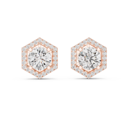 2.98ctw Round Diamond Hexagon Halo Stud Earrings - Yellow Gold
