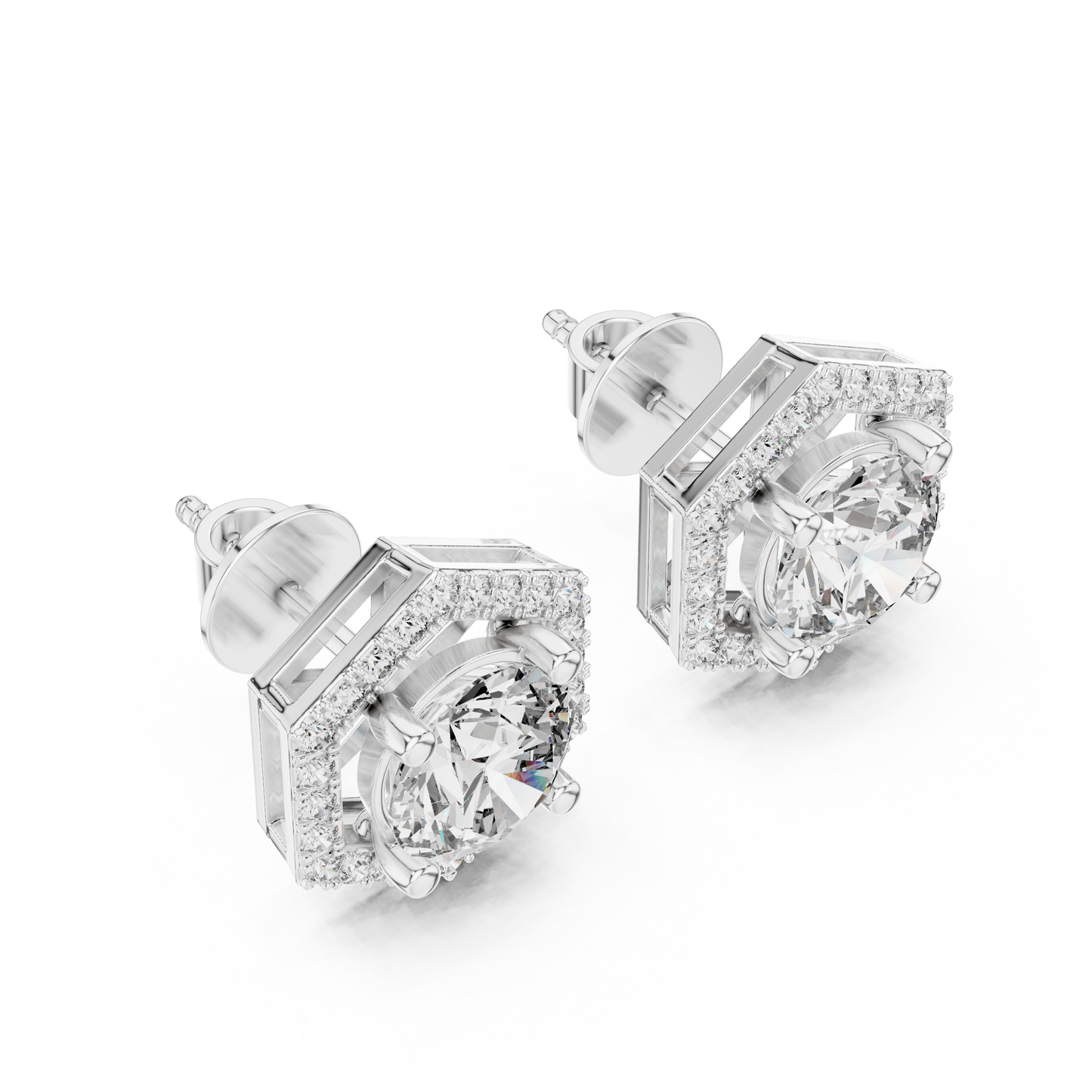 2.98ctw Round Diamond Hexagon Halo Stud Earrings - Yellow Gold