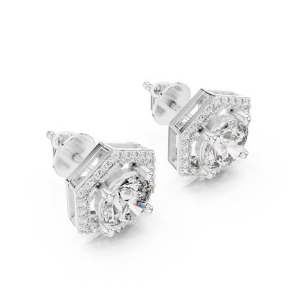 2.98ctw Round Diamond Hexagon Halo Stud Earrings - Yellow Gold