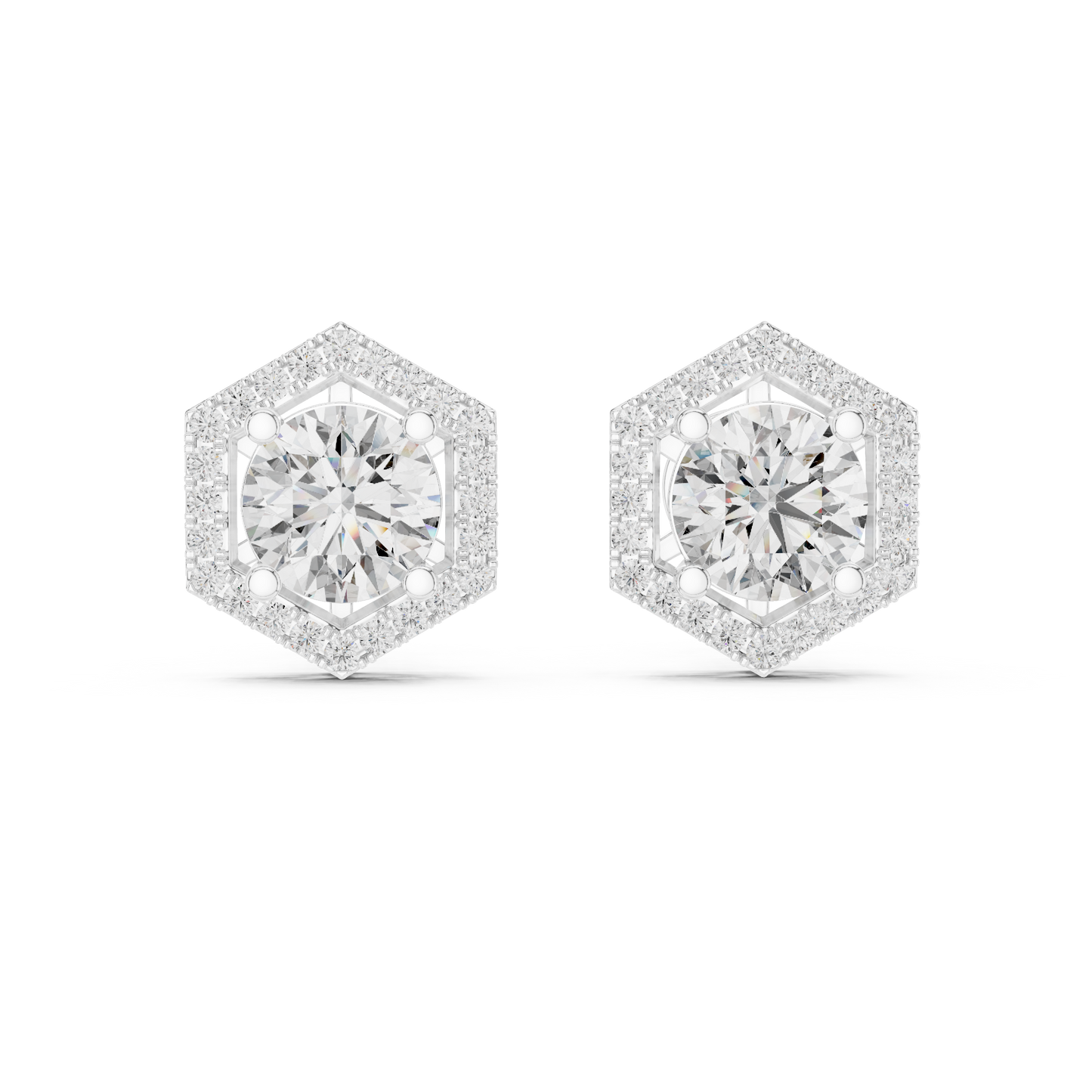 2.98ctw Round Diamond Hexagon Halo Stud Earrings - Yellow Gold