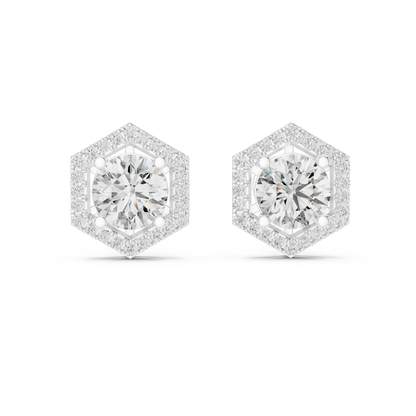 2.98ctw Round Diamond Hexagon Halo Stud Earrings - Yellow Gold