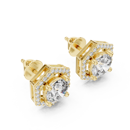 2.98ctw Round Diamond Hexagon Halo Stud Earrings - Yellow Gold