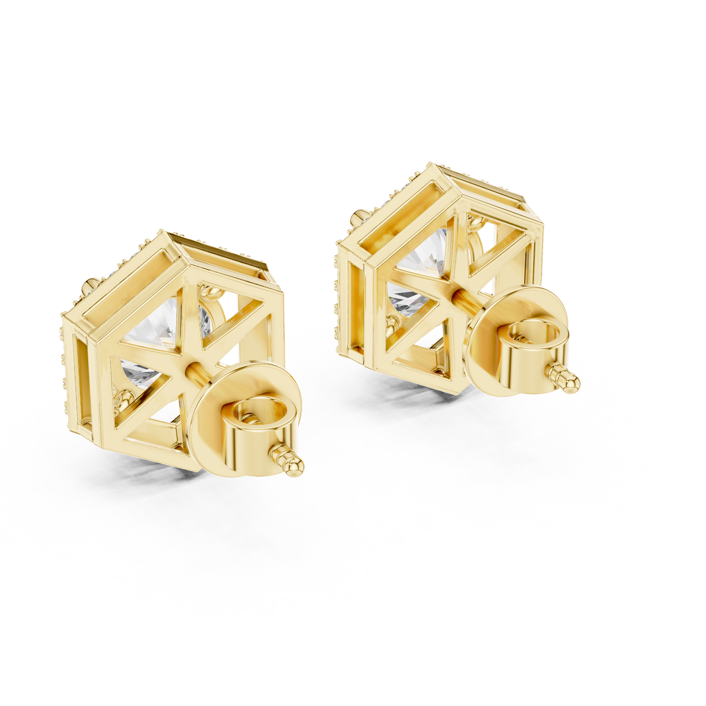 2.98ctw Round Diamond Hexagon Halo Stud Earrings - Yellow Gold