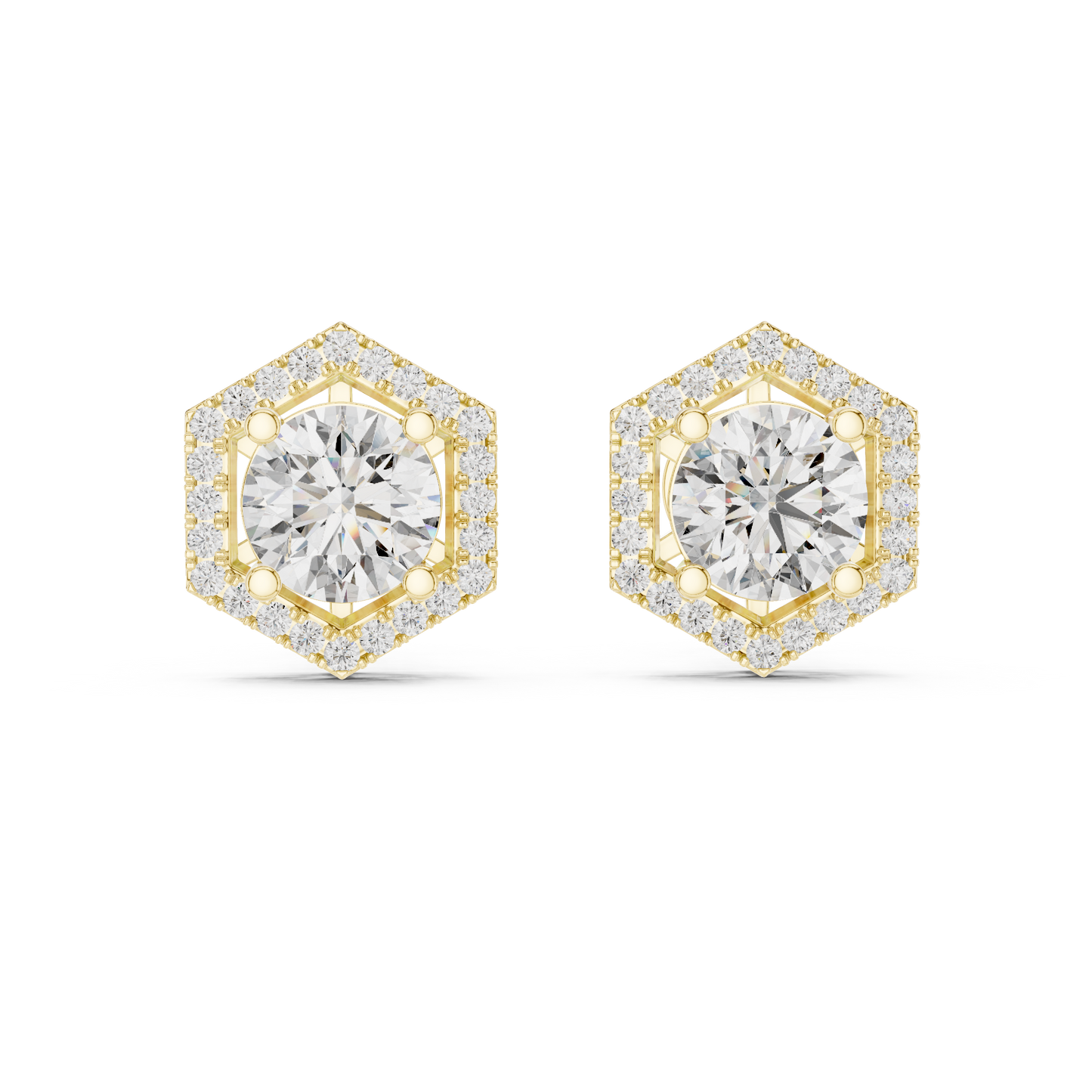 2.98ctw Round Diamond Hexagon Halo Stud Earrings - Yellow Gold