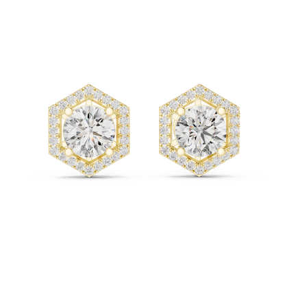 2.98ctw Round Diamond Hexagon Halo Stud Earrings - Yellow Gold