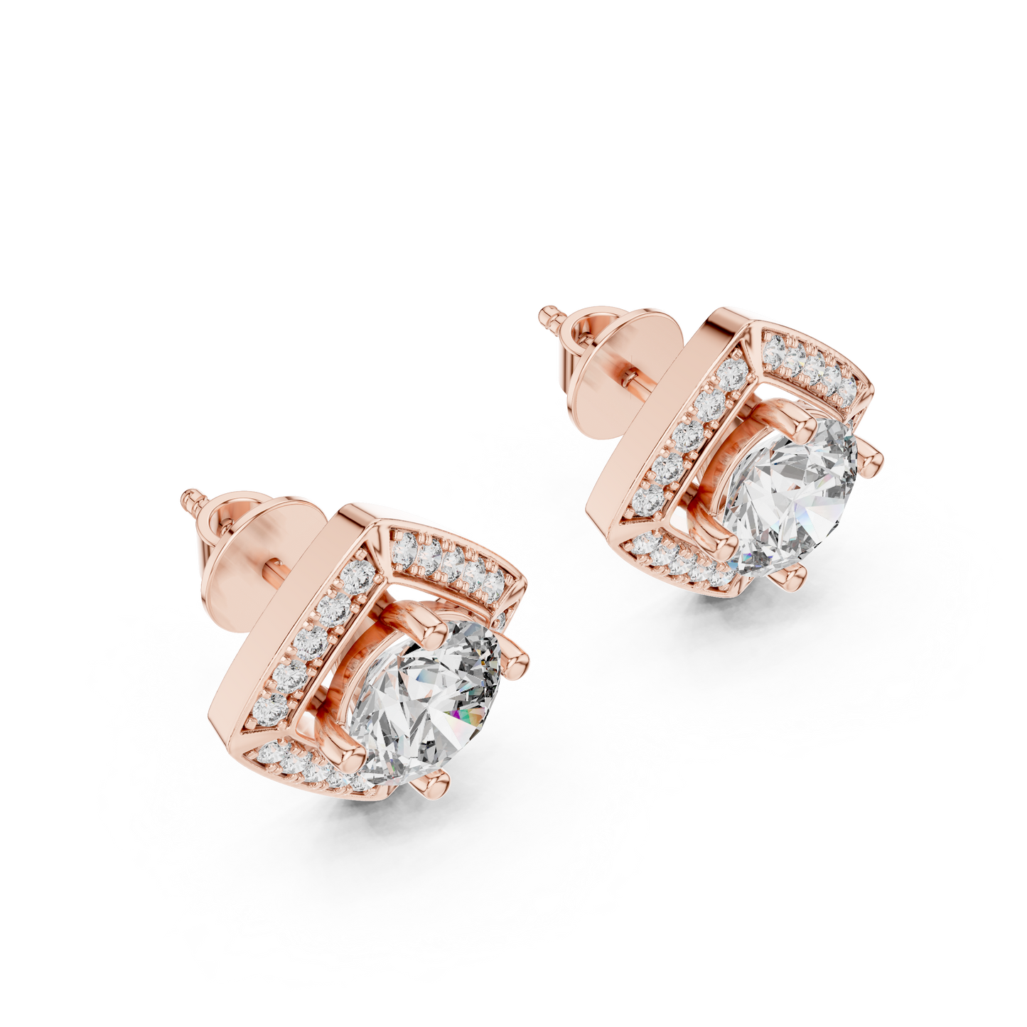 2.98ctw Round Diamond Cushion Kite Halo Stud Earrings - Yellow Gold