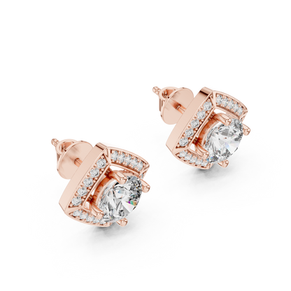 2.98ctw Round Diamond Cushion Kite Halo Stud Earrings - Yellow Gold