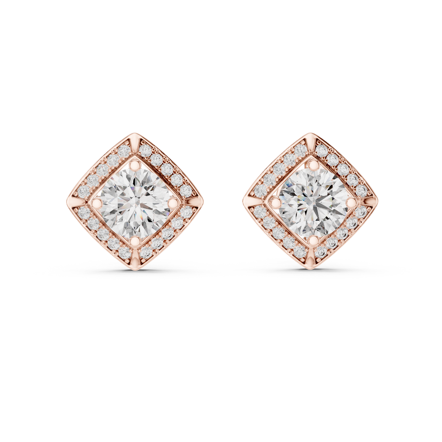 2.98ctw Round Diamond Cushion Kite Halo Stud Earrings - Yellow Gold