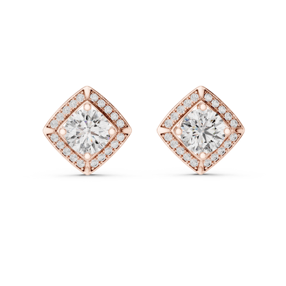 2.98ctw Round Diamond Cushion Kite Halo Stud Earrings - Yellow Gold
