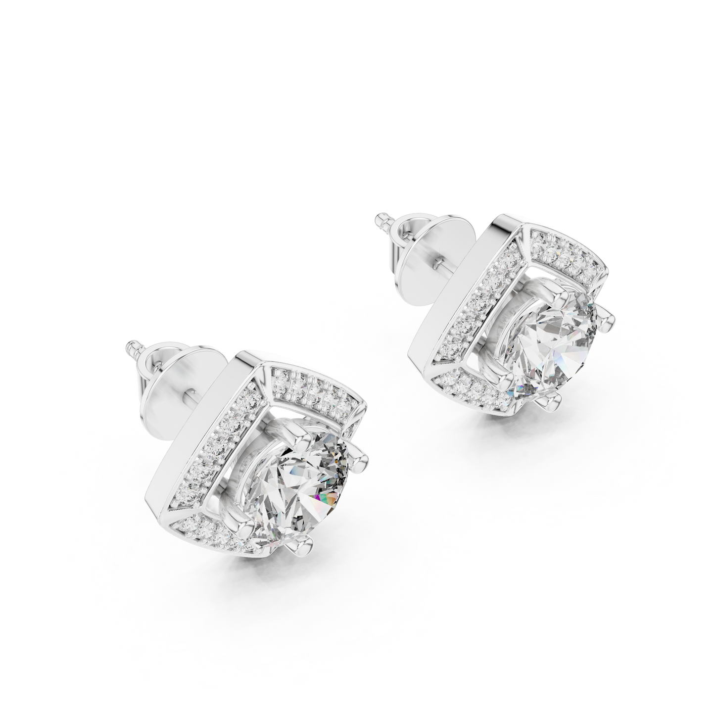 2.98ctw Round Diamond Cushion Kite Halo Stud Earrings - Yellow Gold