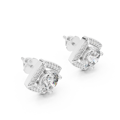 2.98ctw Round Diamond Cushion Kite Halo Stud Earrings - Yellow Gold