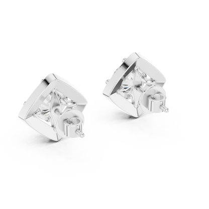 2.98ctw Round Diamond Cushion Kite Halo Stud Earrings - Yellow Gold