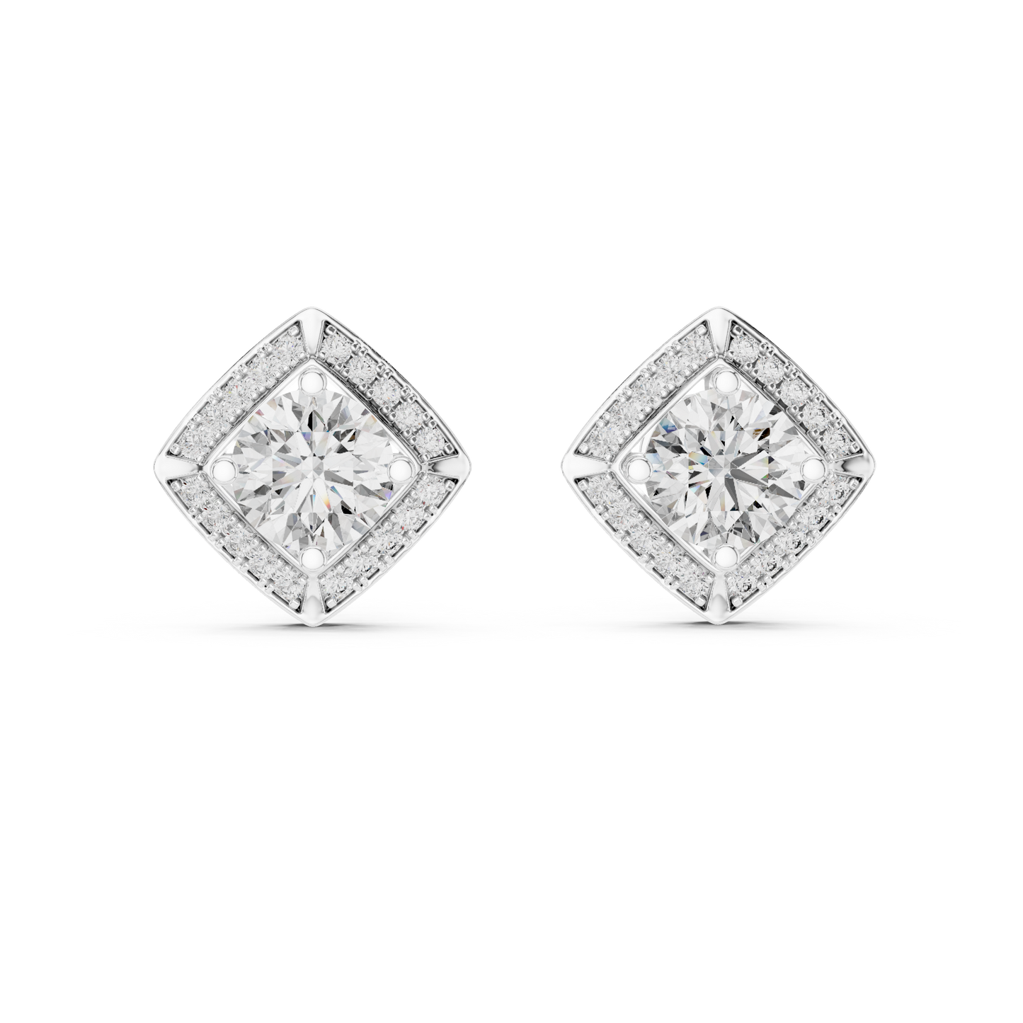 2.98ctw Round Diamond Cushion Kite Halo Stud Earrings - Yellow Gold
