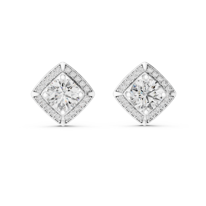 2.98ctw Round Diamond Cushion Kite Halo Stud Earrings - Yellow Gold