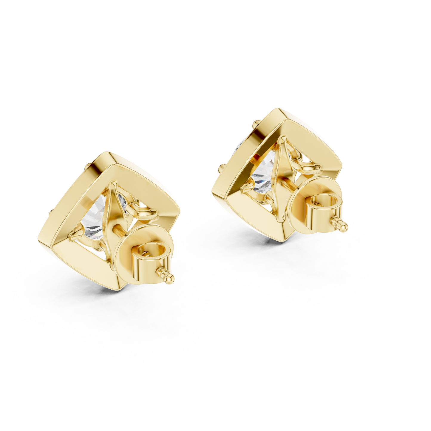 2.98ctw Round Diamond Cushion Kite Halo Stud Earrings - Yellow Gold